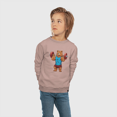Детский свитшот Медведь со штангой / Пыльно-розовый – фото 4