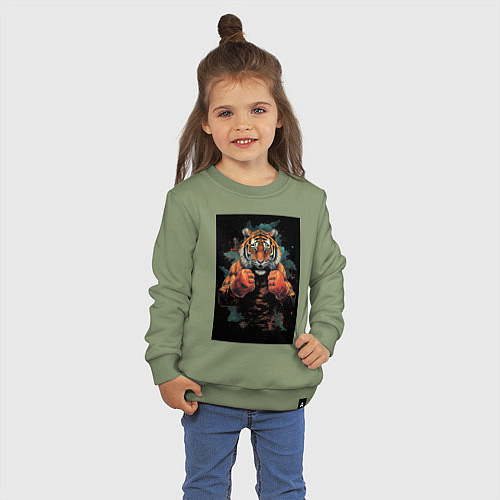 Детский свитшот Боевой тигр Муай Тай / Авокадо – фото 3