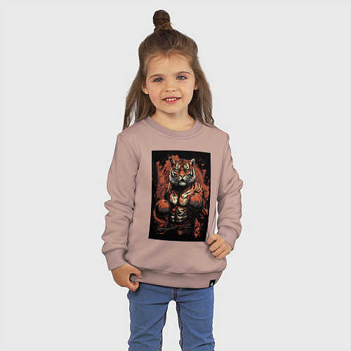 Детский свитшот Тайский бокс тигр в стойке / Пыльно-розовый – фото 3