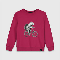 Свитшот хлопковый детский Капибара на велосипеде в черном цвете, цвет: маджента