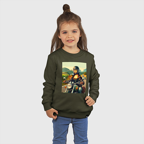 Детский свитшот Mona Lisa on a motorcycle - ai art / Хаки – фото 3