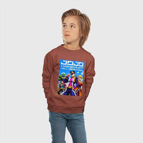 Детский свитшот Jojo and Minecraft - collaboration ai art / Кирпичный – фото 4