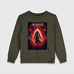 Свитшот хлопковый детский Assassins creed свозь пламя, цвет: хаки