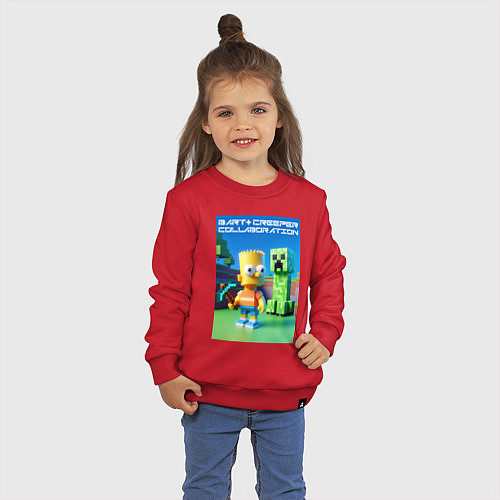 Детский свитшот Bart and Creeper - collaboration ai art / Красный – фото 3