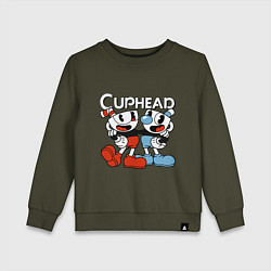 Свитшот хлопковый детский Cuphead and Mugman, цвет: хаки