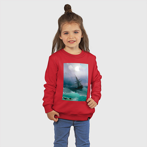 Детский свитшот Корабль среди бурного моря / Красный – фото 3
