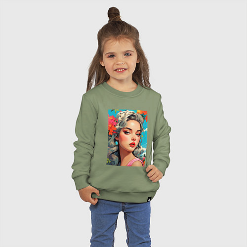 Детский свитшот Летнее настроение - красивая девушка в цветахв цве / Авокадо – фото 3