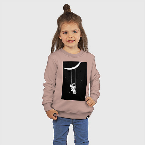 Детский свитшот Космонавт на качелях планета / Пыльно-розовый – фото 3