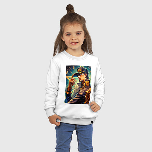 Детский свитшот Джотаро Куджо - fantasy ai art / Белый – фото 3