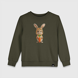 Свитшот хлопковый детский Веселый заяц - кролик с морковкой, цвет: хаки