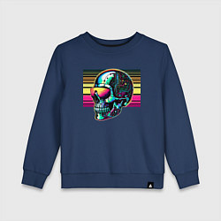 Свитшот хлопковый детский Cyber skull - fantasy ai art, цвет: тёмно-синий