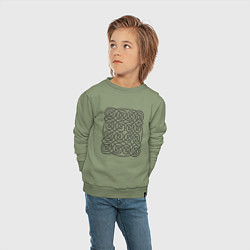 Свитшот хлопковый детский Кельтский бесконечный черный узор, цвет: авокадо — фото 2