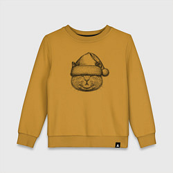 Свитшот хлопковый детский Кот Дед Мороз, цвет: горчичный