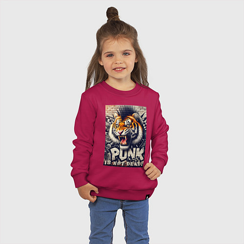 Детский свитшот Cool tiger - punks not dead / Маджента – фото 3