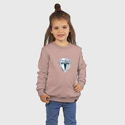 Свитшот хлопковый детский Tesla logo, цвет: пыльно-розовый — фото 2