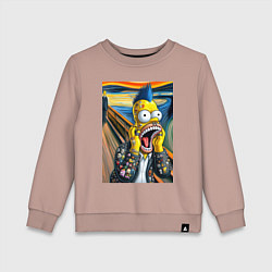 Свитшот хлопковый детский Гомер Симпсон кричит - мем нейросеть, цвет: пыльно-розовый