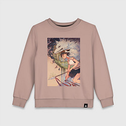 Свитшот хлопковый детский Принцесса Мононоке - волк Моро, цвет: пыльно-розовый