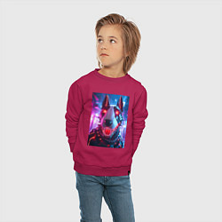 Свитшот хлопковый детский Морда кибер бультерьера - неоновое свечение, цвет: маджента — фото 2