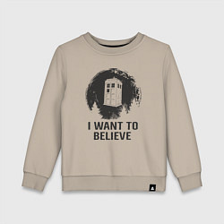 Свитшот хлопковый детский Тардис - хочу верить, цвет: миндальный