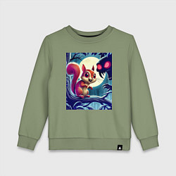 Свитшот хлопковый детский Милая пушистая лесная белочка - ужас, цвет: авокадо