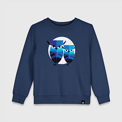 Свитшот хлопковый детский Семья филинов на фоне большой луны, цвет: тёмно-синий