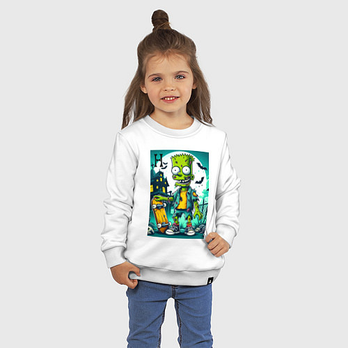 Детский свитшот Зомби Барт со скейтбордом - хэллоуин / Белый – фото 3