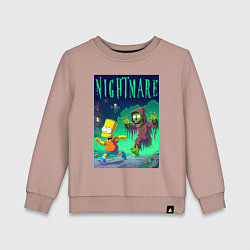 Свитшот хлопковый детский Барт Симпсон убегает от зомби - нейросеть, цвет: пыльно-розовый