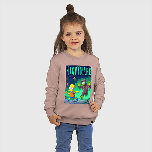 Детский свитшот Барт Симпсон убегает от зомби - нейросеть / Пыльно-розовый – фото 3