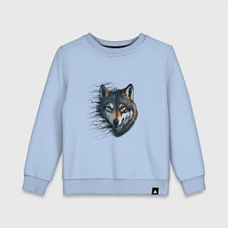Свитшот хлопковый детский Голова волка с развивающимися волосами, цвет: мягкое небо