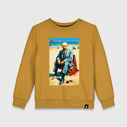 Свитшот хлопковый детский Великий вождь Ленин на пляже - Биарриц, цвет: горчичный