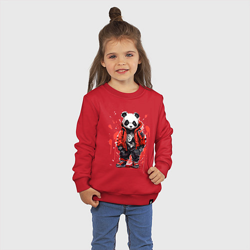 Детский свитшот Модная панда в красной куртке / Красный – фото 3