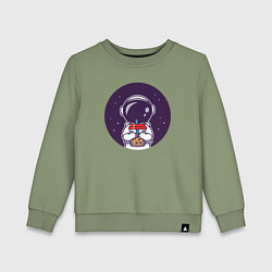 Свитшот хлопковый детский Космонавт пьет бабл-чай, цвет: авокадо