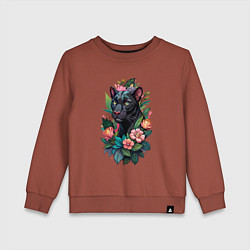 Свитшот хлопковый детский Черная пантера среди цветов, цвет: кирпичный