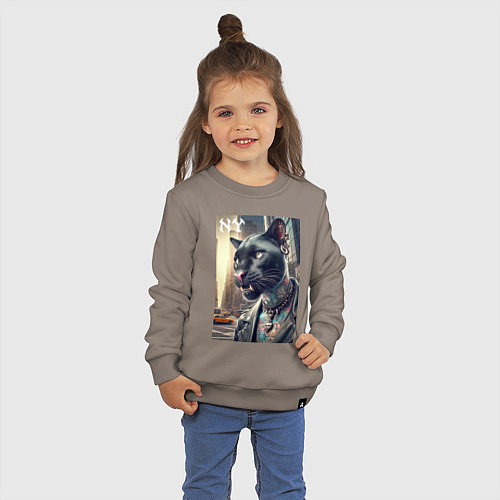 Детский свитшот Cool dude panther from New York - ai art / Утренний латте – фото 3