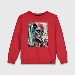 Свитшот хлопковый детский Девушка кошка - панк не умер, цвет: красный