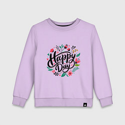Свитшот хлопковый детский Happy day с цветами, цвет: лаванда