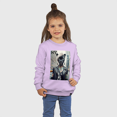 Детский свитшот Молодая пантера - модница из Нью-Йорка / Лаванда – фото 3