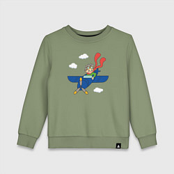 Свитшот хлопковый детский Мальчик пилот и самолет, цвет: авокадо