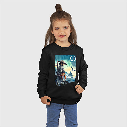 Детский свитшот Японский самурай - призрак Цусимы / Черный – фото 3