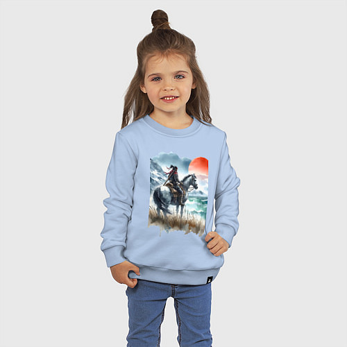 Детский свитшот Японский самурай на коне - нейросеть / Мягкое небо – фото 3