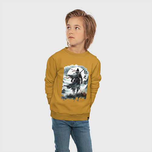 Детский свитшот Призрак Цусимы - Японский самурай / Горчичный – фото 4