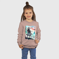 Свитшот хлопковый детский Warrior samurai - ai art watercolor, цвет: пыльно-розовый — фото 2