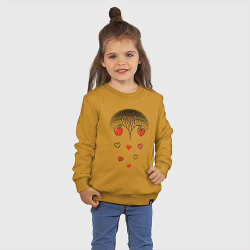 Детский свитшот Дерево сердечки-листья с яблоками / Горчичный – фото 3