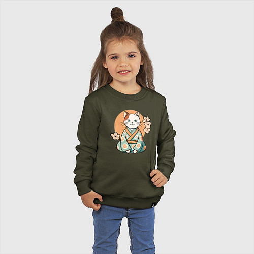 Детский свитшот Кошка в кимоно / Хаки – фото 3