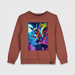 Свитшот хлопковый детский Ужасный Пикачу на крыше небоскрёба - хэллоуин, цвет: кирпичный