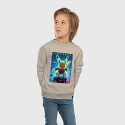 Свитшот хлопковый детский Cyber Pikachu - neon glow ai art, цвет: миндальный — фото 2