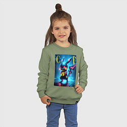 Свитшот хлопковый детский Cyber Pikachu - neon glow ai art, цвет: авокадо — фото 2