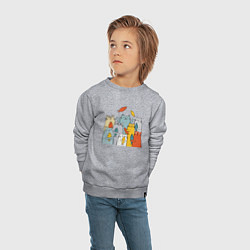 Свитшот хлопковый детский Коты и рыбы, цвет: меланж — фото 2