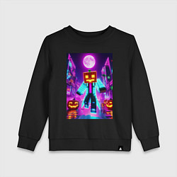 Свитшот хлопковый детский Neon halloween and Minecraft - collaboration, цвет: черный