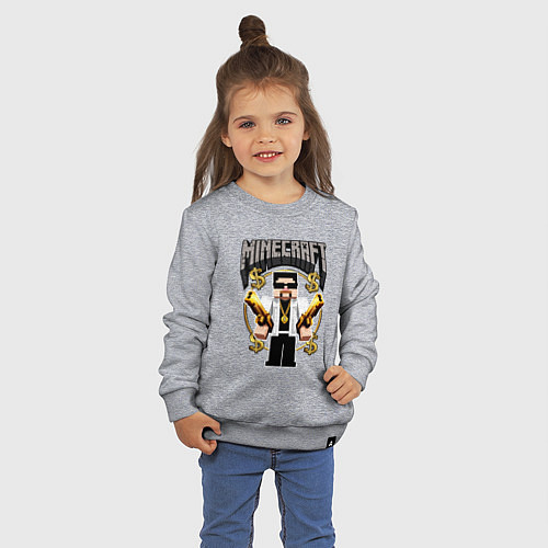 Детский свитшот Стив из Майнкрафт с золотыми пистолетами / Меланж – фото 3